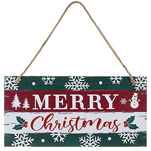 Marsui Christmas Sign Rustic Merry Christmas Hanging Sign Farmhouse Outdoor Wooden Christmas Decoration Xmas Holiday Decor with Hanging Rope for Christmas Home Window Wall Farmhouse Indoor Decoration