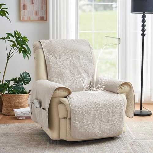Pamhaven Beige Cream Quilted Recliner Cover 22" Water-Repellent & Pet Friendly