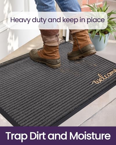 Welcome Grey Front Door Mat 36x60 Rubber Entry Doormat - Outside Entrance
