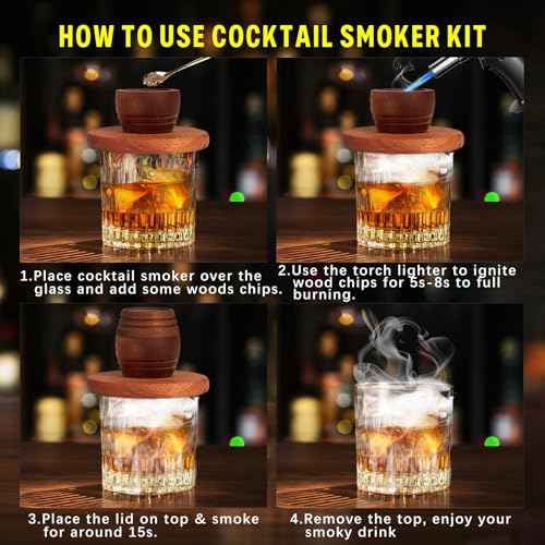 Brown Whiskey Smoker Kit with Torch - Perfect Gift for Men, Dad, Husband