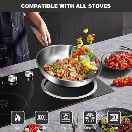 Tri-Ply Stainless Steel Frying Pan Set - 8, 10 & 12 Inch, Oven & Dishwasher Safe