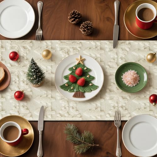 Artscope Beige Snowflakes Christmas Table Runner 13x108 inches