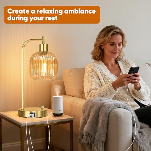 Dimmable Champagne Glass Table Lamps Set of 2 with USB Ports - Gold & Champagne Variation
