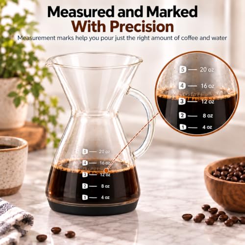 Pour Over Coffee Maker with Glass Carafe & Steel Filter - 20 Oz - Variation of THIS listing