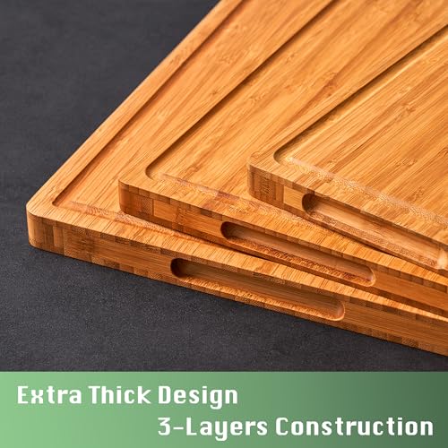 Allsum XL Bamboo Cutting Board 20x15 Inches with Juice Grooves & Handles - Reversible Butcher Block, Cheese Board, Thick 1"