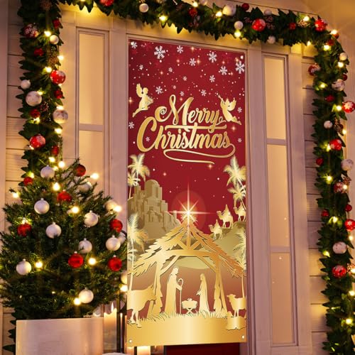 Christmas Nativity Door Cover 71x35 Inch Holiday Decorations for Home