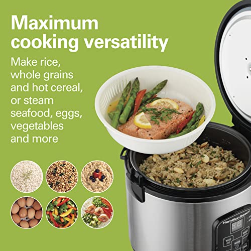 Black Stainless Steel 8-Cup Programmable Rice Cooker & Food Steamer with Rinse Basket