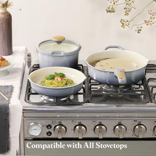 CAROTE 20pcs Titanium Cookware Set with Detachable Handles - Gradient Grey