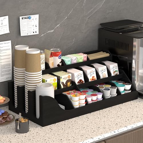 Large 3-Tier Coffee Station Organizer with 18 Compartments - Extra Large Capacity, Black, Variation of This Listing