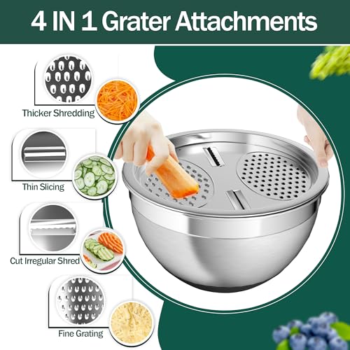 Nicdiet Black Stainless Steel Mixing Bowls with Airtight Lids Set - 3 Sizes, Nesting Kitchen Set with Colander & Grater, Non-Slip Bottoms, 1.5/2.5/5 QT