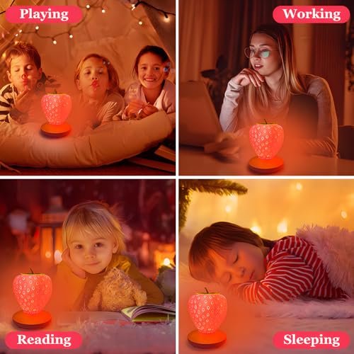 Strawberry Night Light, LED Cute Night Light, Cute Silicone Strawberry Lamp, 3 Modes Touch for Birthday, Christmas (Red)