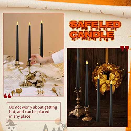Honoson 4 Pieces Halloween LED Taper Advent Candles Flameless Taper Flickering Candles for Halloween Christmas Advent Rituals Holidays Church, Celebration Home Decor(Black,Classic Style)