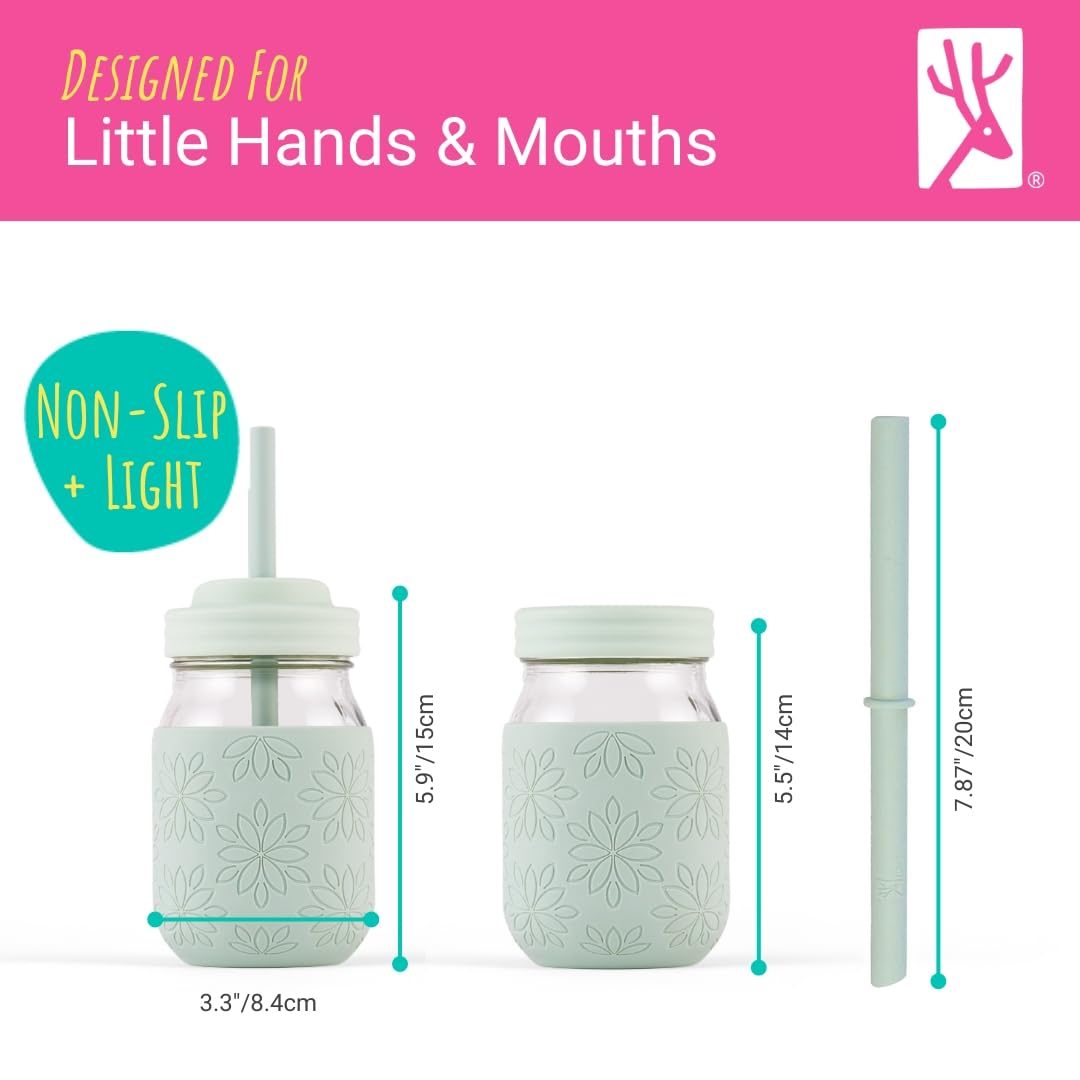 Elk and Friends 16 oz Mason Jar Cups with Straw Lids + Silicone Straws | Pint Glass Jars | Smoothie Cups | Drinking Glasses | Oats Container + Food Storage | 4 Pack