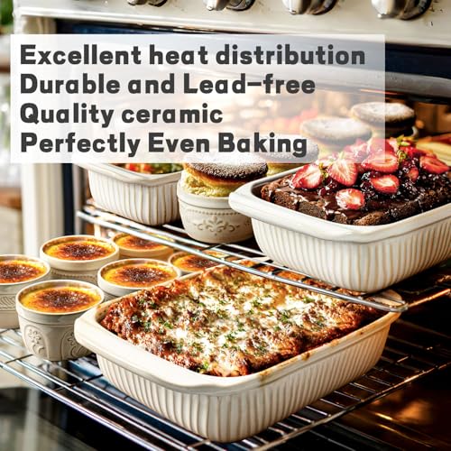 Artena Ceramic Casserole Dish Set with Lids - White, 3 Sizes (5.1Qt, 2.3Qt, 1.1Qt)