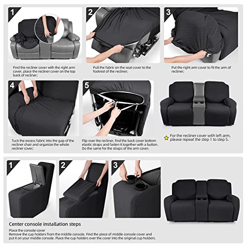 Stretch Loveseat Recliner Cover with Middle Console - Black, 2 Seat