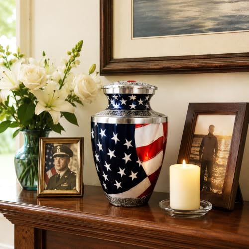 American Flag Urn for Ashes - Large Patriotic Cremation Memorial for Adult Men & Women - Variation: American Flag / Large Adult
