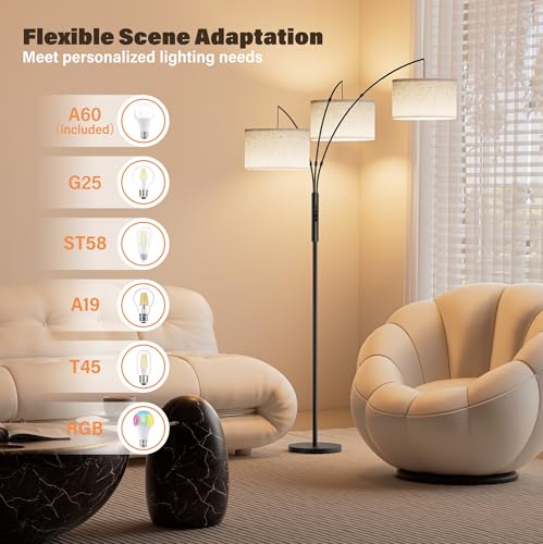 27W Dimmable Modern Tree Floor Lamp with Remote Touch Control - Beige (Black)