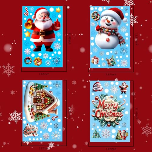 MAOTOAM Christmas Window Cling Stickers - 4 Sheets Holiday Decor for Glass Windows