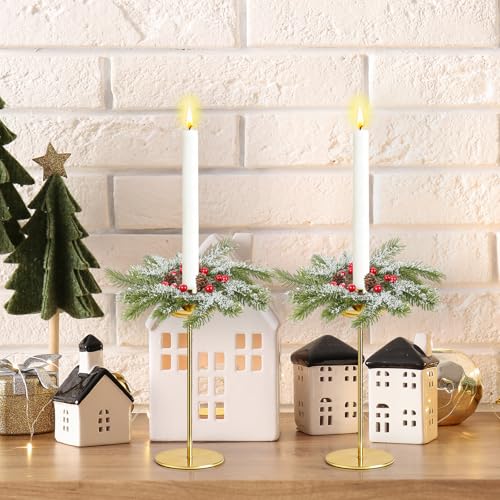 YLOLUL 6 Pack Christmas Pine Taper Candle Rings with Berries & Pinecones - Winter Holiday Decoration, Variation: Christmas-2 / 6