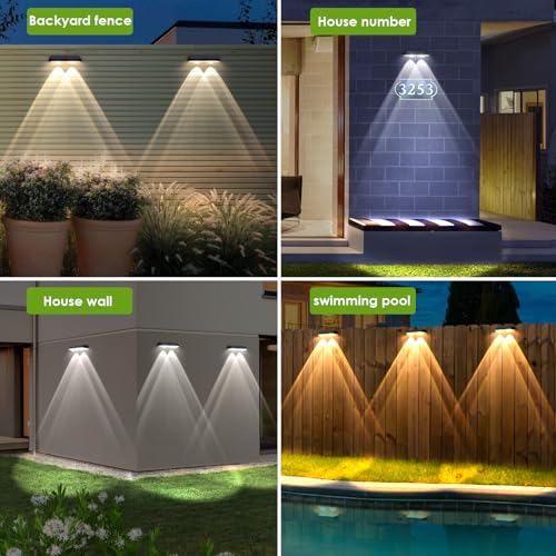 Solar Fence Lights Outdoor 3000K-6000K 3 Modes 8 Pack Black