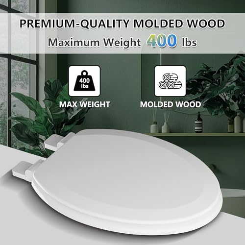 Angol Shiold Slow Close Elongated Wooden Toilet Seat - White 18.5"