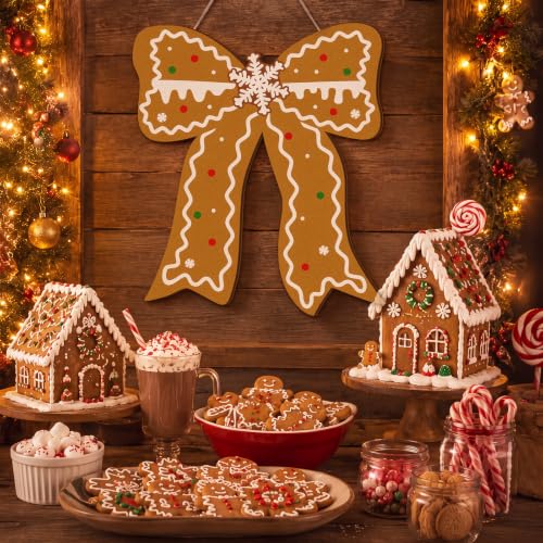 Yousoontic Gingerbread Christmas Door Sign with Bow - Holiday Decor, Indoor & Outdoor Ready