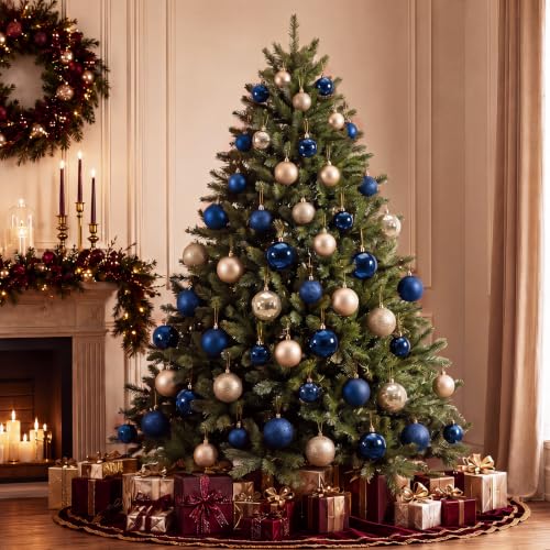 Junkin Navy Blue & Gold Christmas Ball Ornaments Set - 24 Pcs, 2.36" & 3.15"