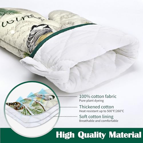 Winter Bird Leaf Oven Mitts & Pot Holders Set (Bird Leaf) 100% Cotton, 2pc