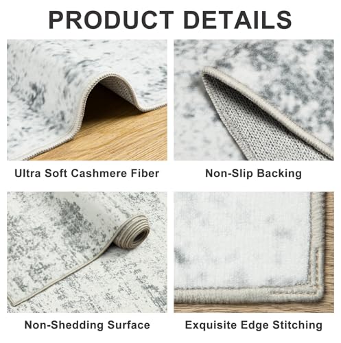 Grey 5x7 Modern Abstract Washable Area Rug - Living Room Carpet