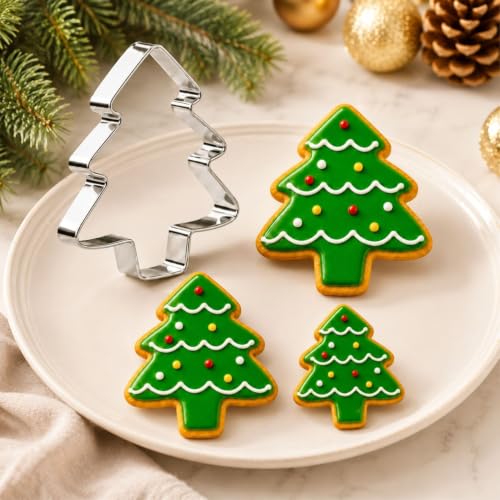 Christmas Cookie Cutters, Stainless Steel 3-Size Set (Christmas Tree