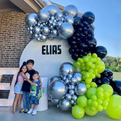 Green and Black Balloons, 35PCS Lime Green Black Silver Balloons, Gamer Latex Balloon for Boys Men Football Video Game On Level Favor Theme Jungle Theme Graduation Birthday Party Decorations Supplies