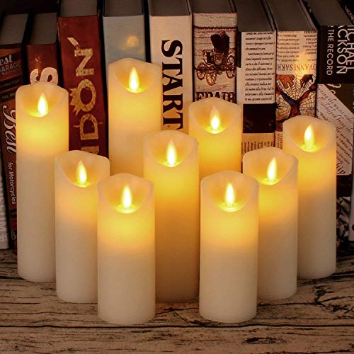 antizer Flameless Candles Set of 9 Ivory Dripless Real Wax Pillars