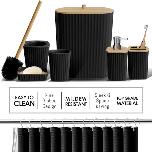 Clara Clark Black Bathroom Set with Shower Curtain & Rugs - Complete 12-Piece Kit