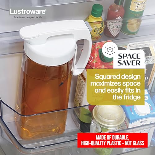 Large 2.1L Airtight Plastic Pitcher - Heat-Resistant, BPA-Free, One Touch Open, Space-Saving