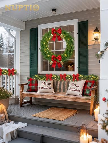 NUPTIO 36 Inch Large Outdoor Prelit Norfolk Pine Christmas Wreath (120 cm)