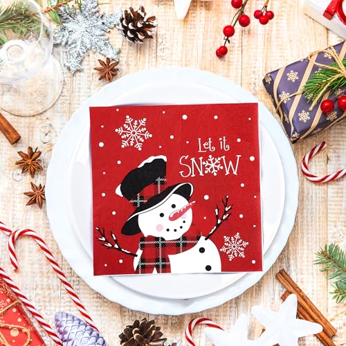 50 PCS Christmas Snowman Paper Napkins - Let It Snow Disposable Holiday Table Decor