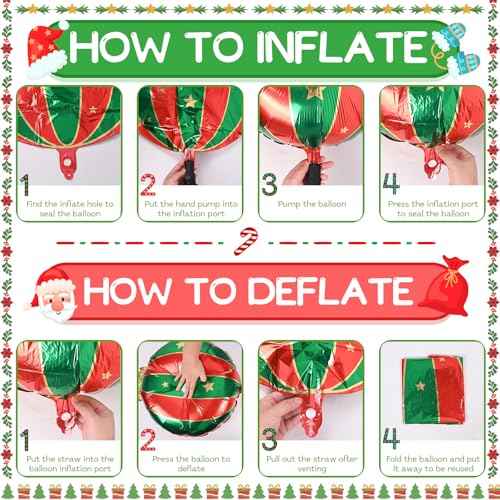 Christmas Foil Balloons, 9PCS Xmas Round Candy Lollipop Foil Balloons and Christmas Hanging Ball Mylar Balloons, Red Green Gold Xmas Sweetland Decorations for New Year Candies Party Decor