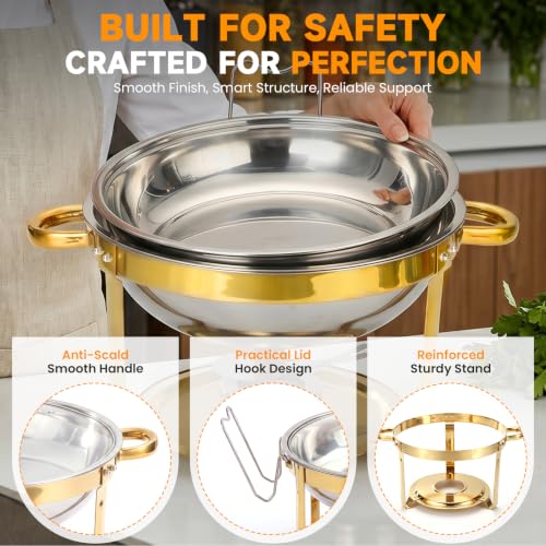 Gold 4 Pack 6QT Stainless Steel Chafing Dish Set with Glass or Steel Lids - Buffet Food Warmer for Parties & Weddings - Golden / 4pack