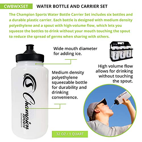 Champion Sports Quart Plastic Water Bottle Set with Collapsible Carrier
