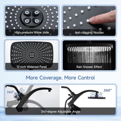 Black Filtered Handheld Shower Head with High Pressure Rainfall & 6 Spray Modes