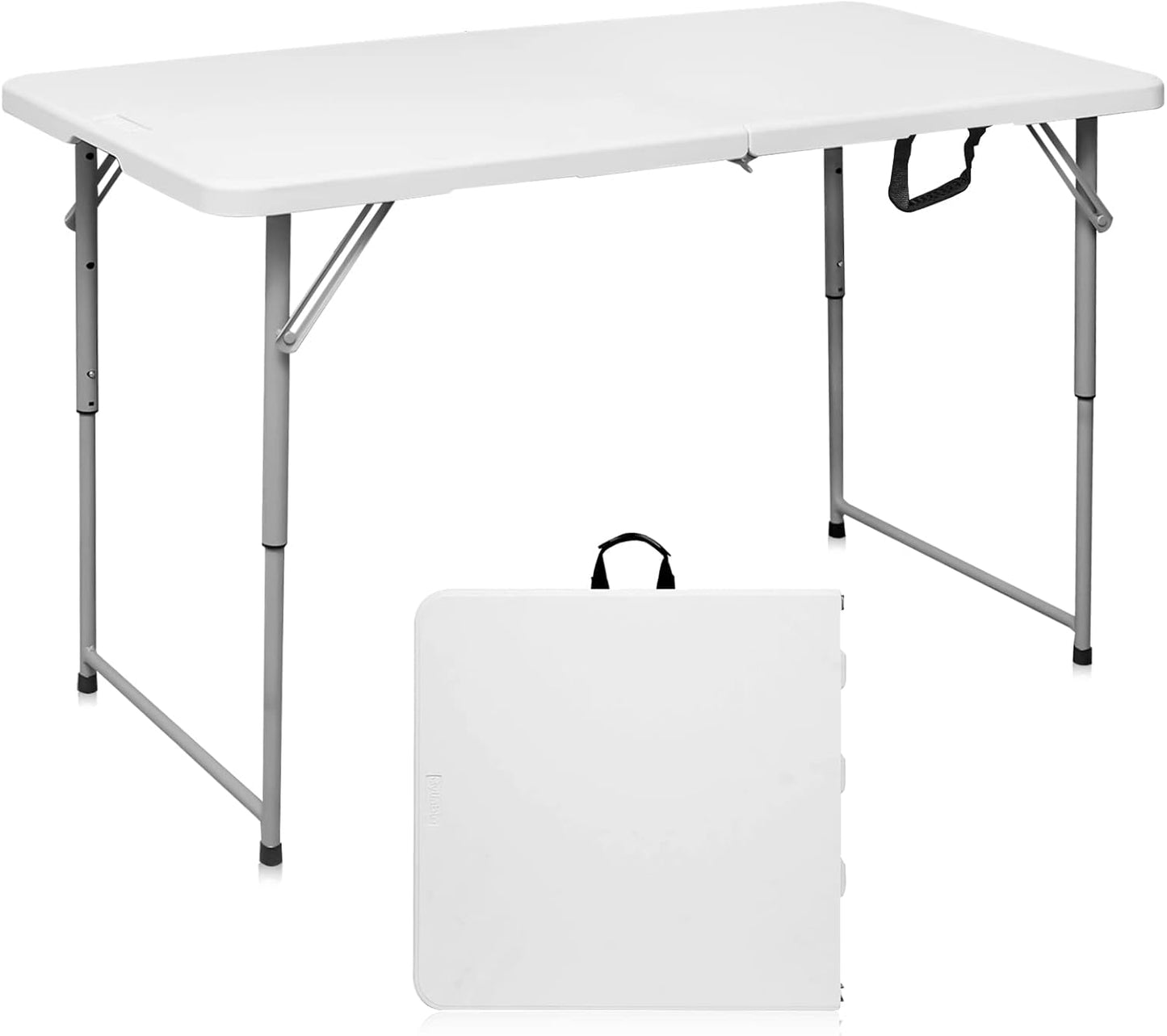 Byliable Folding Table - 4 Foot Portable Heavy Duty Utility Table | Adjustable Height, White, Ideal for Indoor & Outdoor Use