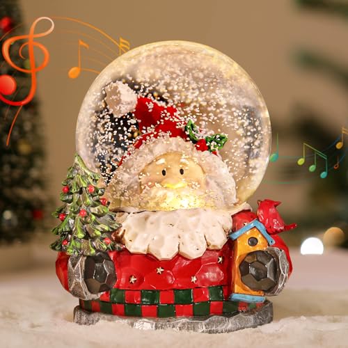 Lewondr Christmas Snow Globe with Santa & Lighted Water Globe - Red Variation