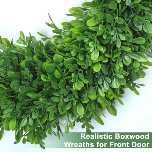 26 Inch Green Boxwood Wreath for Front Door All-Season Realistic Eucalyptus Decoration
