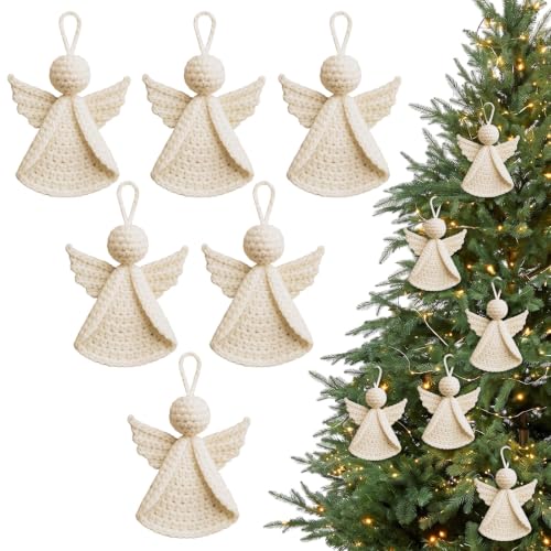 Novabright 6 Pack 3.15" Christmas Crochet Angel Ornaments Bulk for