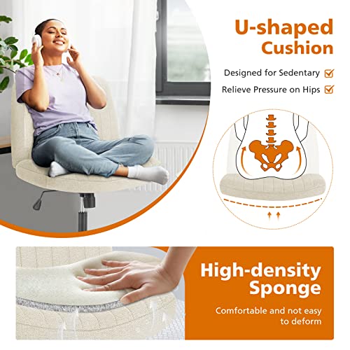 Sweetcrispy Beige Criss Cross Armless Office Desk Chair — Ergonomic Vanity & Study Seat