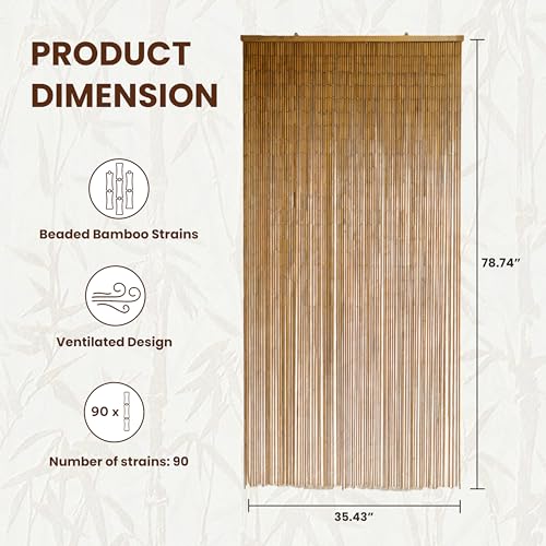 Natural Bamboo Beaded Curtain for Doorway - Earthy Style, 35.4 x 78.7 Inches - Variation of This Listing