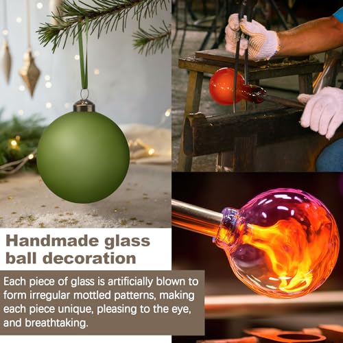 Soulchen 24-Pack 3.15 Inch Neutral Frosted Glass Christmas Ornaments - Beige, Light Brown, Green, Vintage Rustic Style