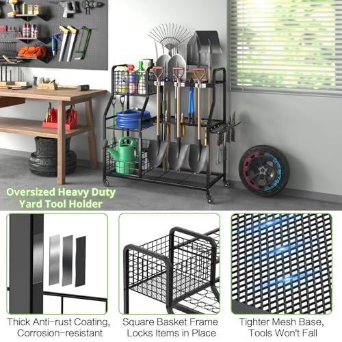 keomaisyto Garden Tool Organizer with Heavy Duty Wheels, 36.2 x 16.5 x 37 in