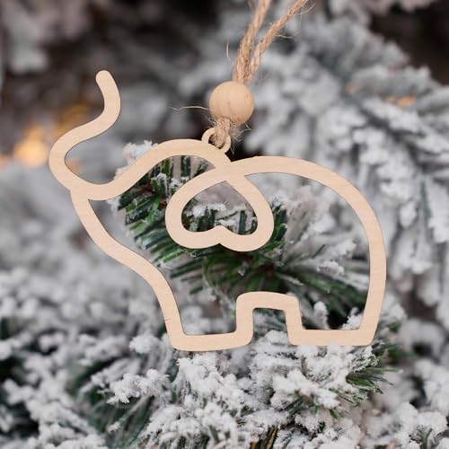 Wood Elephant Ornament with Heart Cutout - Rustic Xmas Gift for Mom & Friends