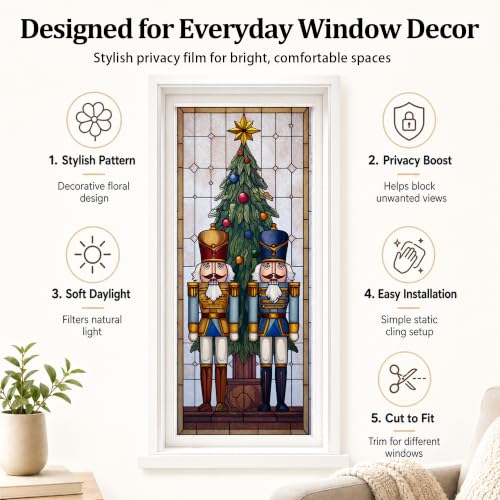 Colorful Nutcracker Christmas Window Film 17x39 Inch Privacy Decor - Static Cling
